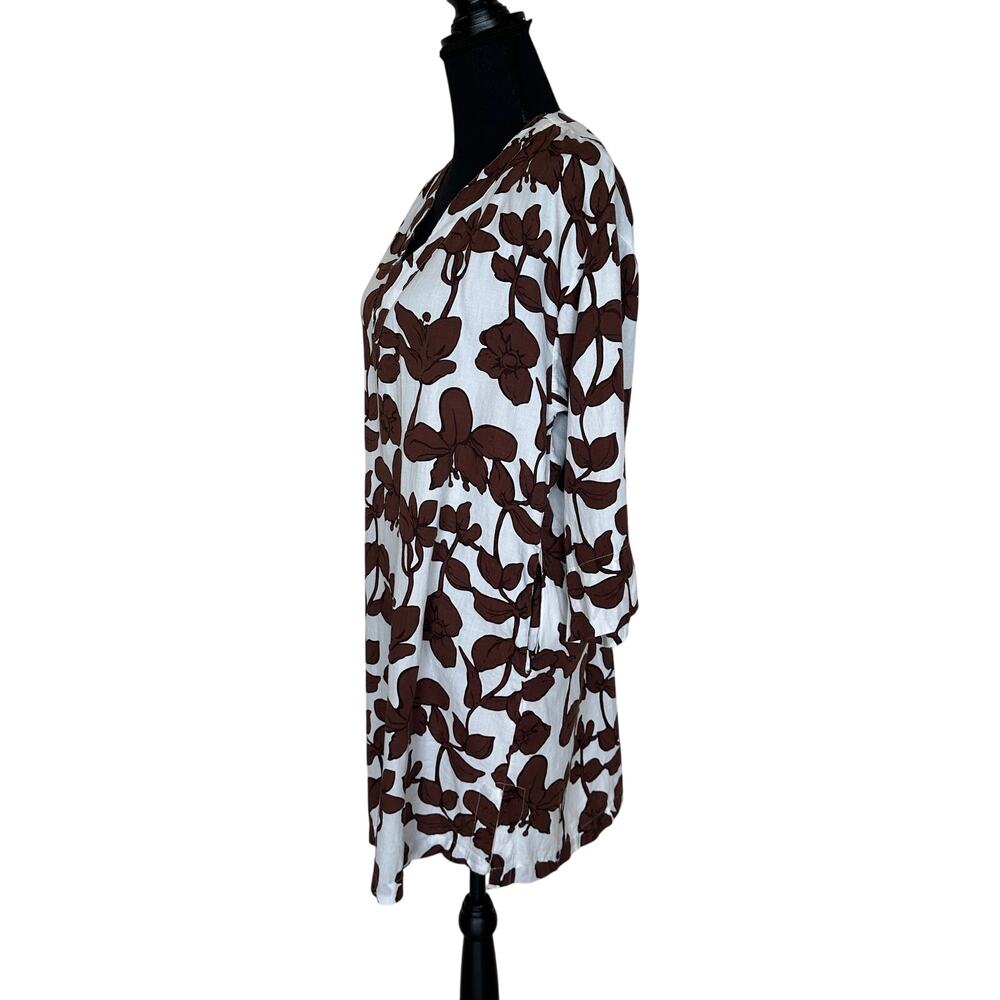 Natori Brown Floral Short Kaftan Coverup MEDIUM Cotton Vacation Resort Oversize - Picture 2 of 6